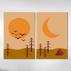 Kit Quadros Decorativos Paisagem Acampamento Minimalista Sol