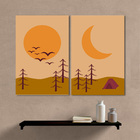 Kit Quadros Decorativos Paisagem Acampamento Minimalista Sol