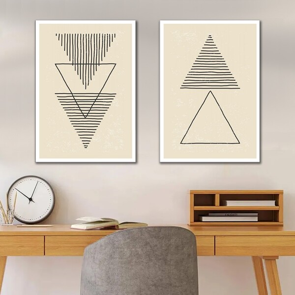 Kit Quadros Decorativos Triângulos Minimalistas
