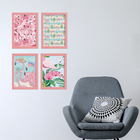 Kit Quadros Flamingos Tropicais Moldura Rosa 4un 22x32cm