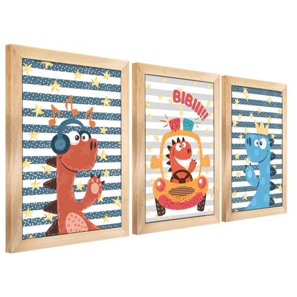 Kit Quadros Infantil Dinossauro Kids 20x30 3 Peças - Moldura