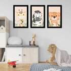 Kit Quadros Infantil Safari Aquarela 20x30 3 Peças - Moldura
