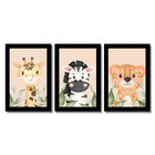 Kit Quadros Infantil Safari Aquarela 20x30 3 Peças - Moldura