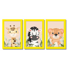 Kit Quadros Infantil Safari Aquarela 20x30 3 Peças - Moldura
