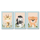 Kit Quadros Infantil Safari Aquarela 20x30 Com Vidro - Moldur