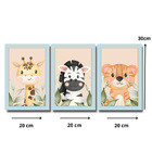 Kit Quadros Infantil Safari Aquarela 20x30 Com Vidro - Moldur