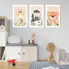 Kit Quadros Infantil Safari Aquarela 20x30 Com Vidro - Moldur