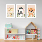 Kit Quadros Infantil Safari Aquarela 20x30 Com Vidro - Moldur