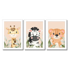Kit Quadros Infantil Safari Aquarela 20x30 Com Vidro - Moldur