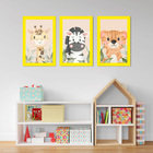 Kit Quadros Infantil Safari Aquarela 20x30 Com Vidro - Moldur