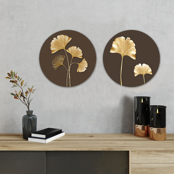 Kit Quaros Decorativo Folhas E Flores Douradas