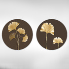 Kit Quaros Decorativo Folhas E Flores Douradas