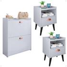 Kit Quarto 2 Mesas Cabeceira Pés Palito Retrô Sapateira Puxad