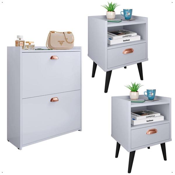 Kit Quarto 2 Mesas Cabeceira Pés Palito Retrô Sapateira Puxad