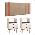 Kit Quarto 2 Mesas Cabeceira Retrô Off White/freijó Gavetas N