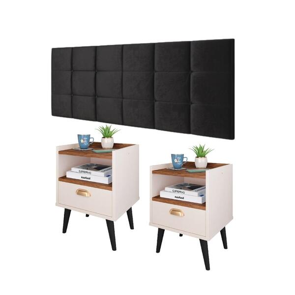 Kit Quarto 2 Mesinhas Nicho Retrô Estilo Off White/freijó E C
