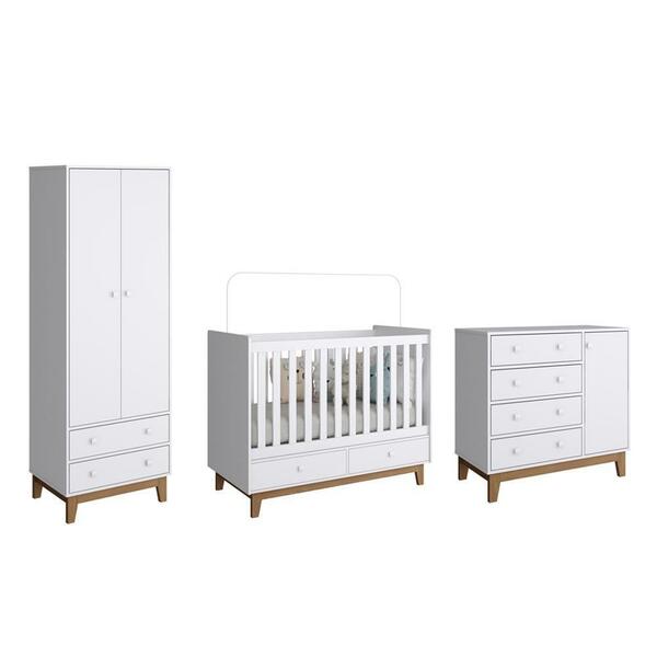 Kit Quarto C/ Berço Cômoda E Guarda Roupa Infantil Branco