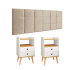 Kit Quarto Cabeceira Casal Box Queen 1,60 Bia Bege e 2 Mesinh