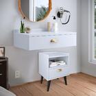 Kit Quarto Casal Penteadeira Suspensa Gloss Mesinha Lateral E