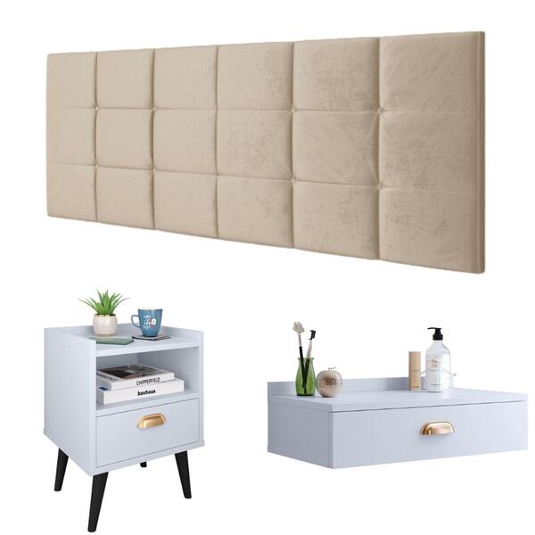 Kit Quarto Casal Penteadeira Suspensa Gloss Mesinha Lateral E