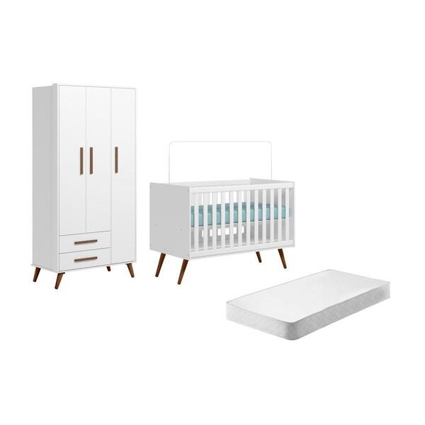 Kit Quarto De Bebe Retro Berço E Guarda Roupa Havana Branco C