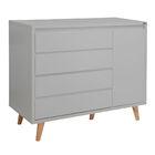 Kit Quarto Infantil Retrô Cinza - Berço + Guarda-roupa + Cômo