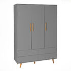 Kit Quarto Infantil Retrô Cinza - Berço + Guarda-roupa + Cômo