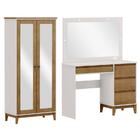 Kit Quarto Penteadeira Camarim Com Espelho Led Tomada Armário