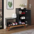 Kit Quarto Sapateira Shoes Preto Banquinho Pés Madeira Rack S