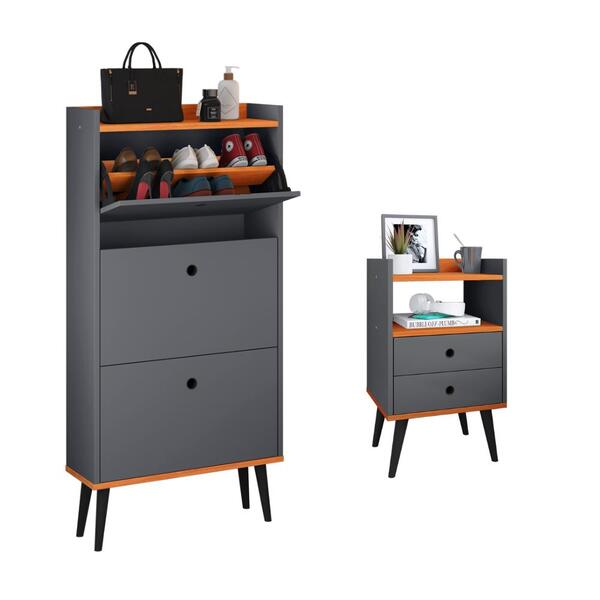 Kit Quarto Sapateira Vertical 3 Gavetas Basculantes E Mesinha