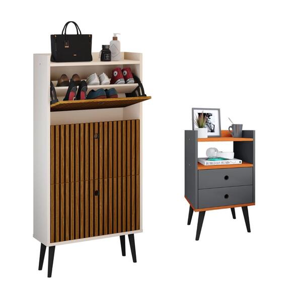 Kit Quarto Sapateira Vertical 3 Gavetas Basculantes Off White