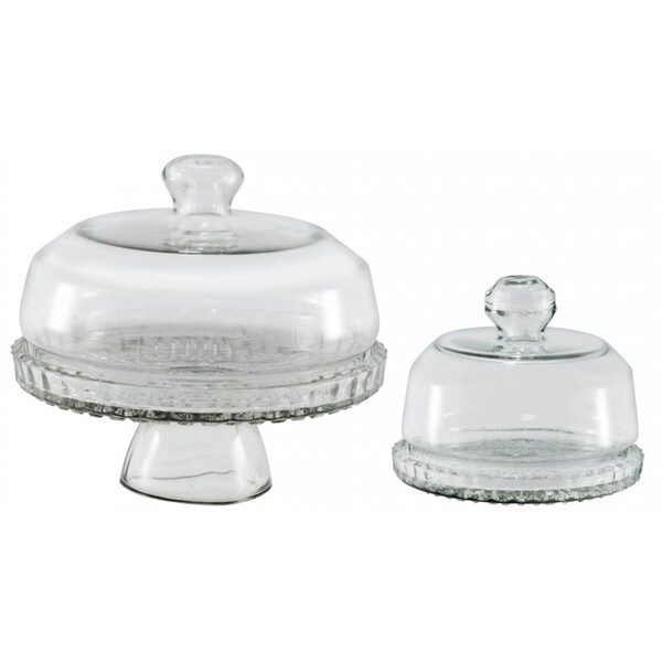 Kit Queijeira Vidro Grande Com Pedestal E Pequena Base Decora