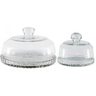 Kit Queijeira Vidro Grande E Pequena Base Decorada Veneza