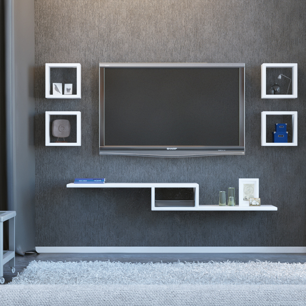 Kit Rack Suspenso Tv Com 4 Nichos Premium Organizador Livros