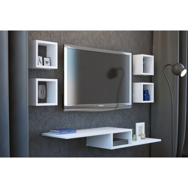 Kit Rack Suspenso Tv Com 4 Nichos Premium Organizador Livros