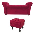 Kit Recamier Bau Egeo 120x51 Puff Retrô Luís Xv Vinho