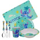Kit Refeição Infantil Melamina Stitch Disney 7 Peças Incluso