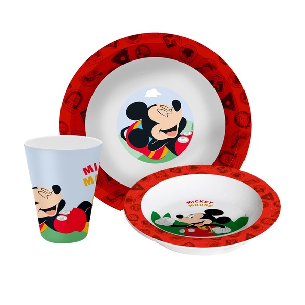 Kit Refeição Infantil Mickey Mouse 3 Peças Prato, Tigela E Co