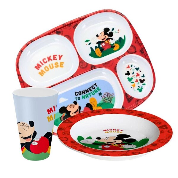 Kit Refeição Infantil Mickey Mouse Disney 3 Peças Melamina Pr