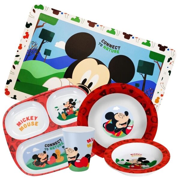 Kit Refeição Infantil Mickey Mouse Disney 5 Peças Melamina Pr