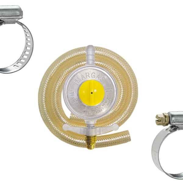 Kit Registro Regulador Gás 1kg Mangueira 1,2m + 2 Abraçadeiras