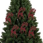 Kit Rena Natal Glitter Vermelho Pendente 13cm 6 Peças Enfeite