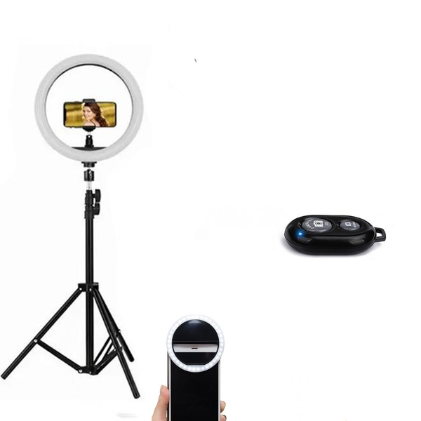 Kit Ring Light 12" + Disparador De Fotos + Tripé Ajustável De
