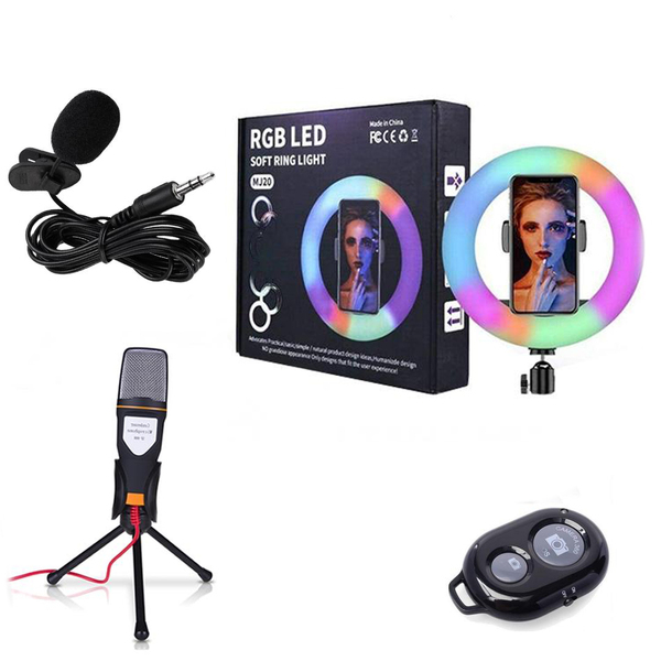 Kit Ring Light Rgb Com Tripe De 1,5m + Microfone Lapela + Mic