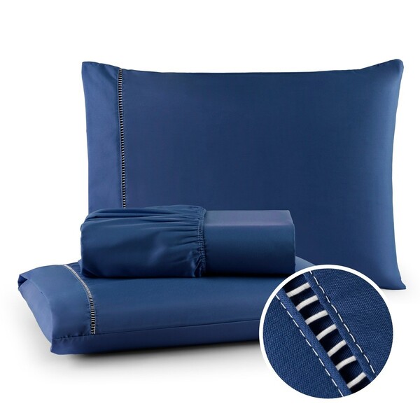 Kit Roupa De Cama Queen 3 Peças 400 Fios Toque Suave Azul