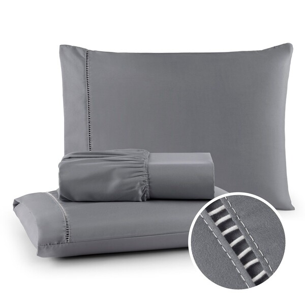 Kit Roupa De Cama Queen 3 Peças 400 Fios Toque Suave Cinza