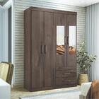 Kit Roupeiro C/ Espelho 4 Portas E Cama C/ Gavetas  Ebano