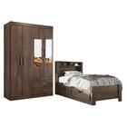 Kit Roupeiro C/ Espelho 4 Portas E Cama C/ Gavetas  Ebano