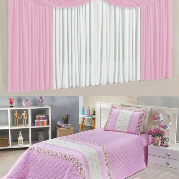 Kit Ruby 5 Pçs Decoração Para Quarto De Menina = Cortina Malh