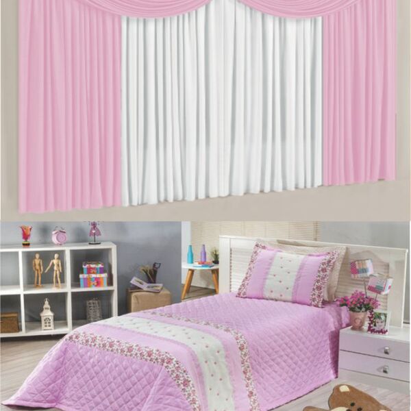 Kit Ruby 5 Pçs Decoração Para Quarto De Menina = Cortina Malh